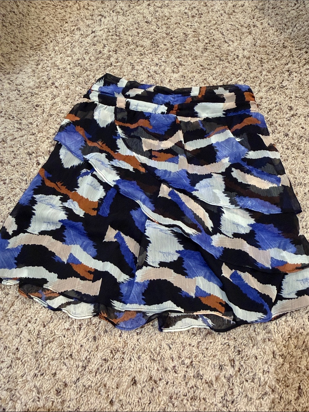 Nine West Blue, Black & Brown Abstract Ruffle Skirt